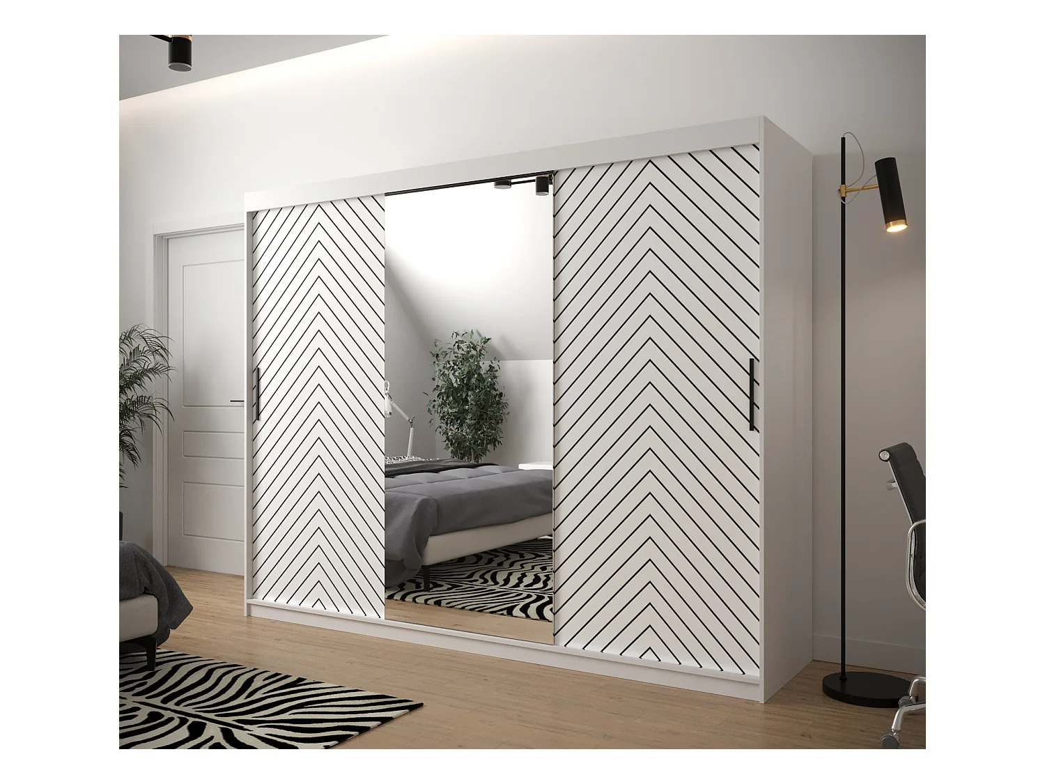 Armoire à portes coulissantes Jodełka 2 200/250/62 3 portes (Blanc)