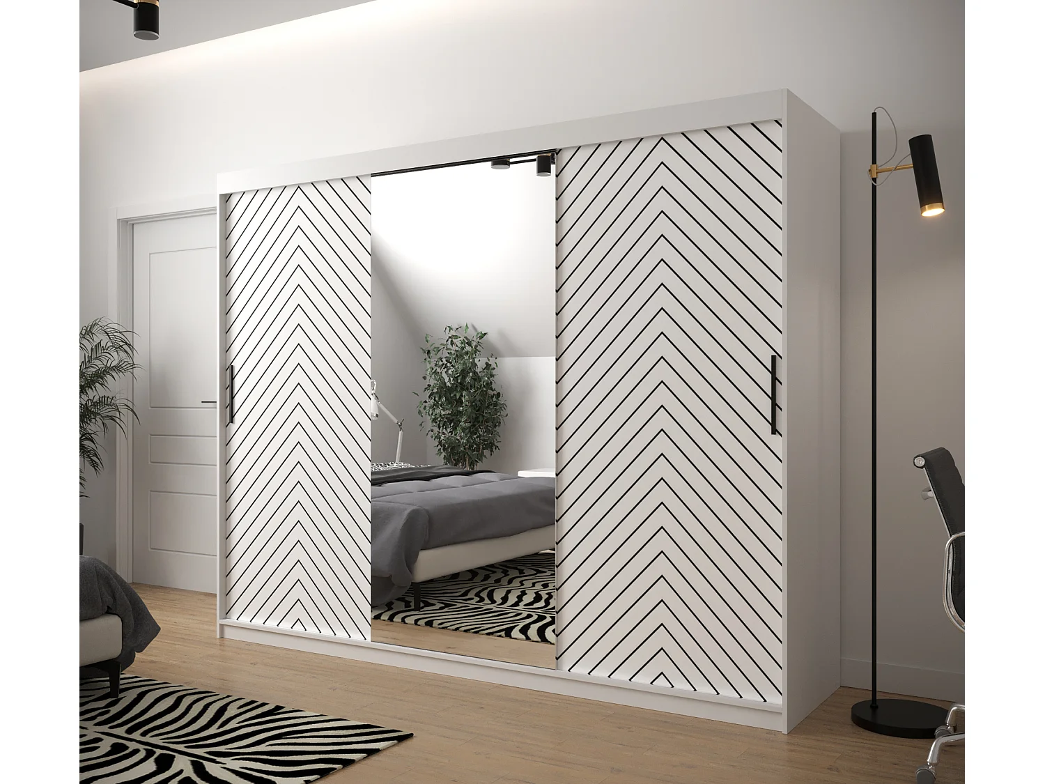 Armoire à portes coulissantes Jodełka 2 200/250/62 3 portes (Blanc)