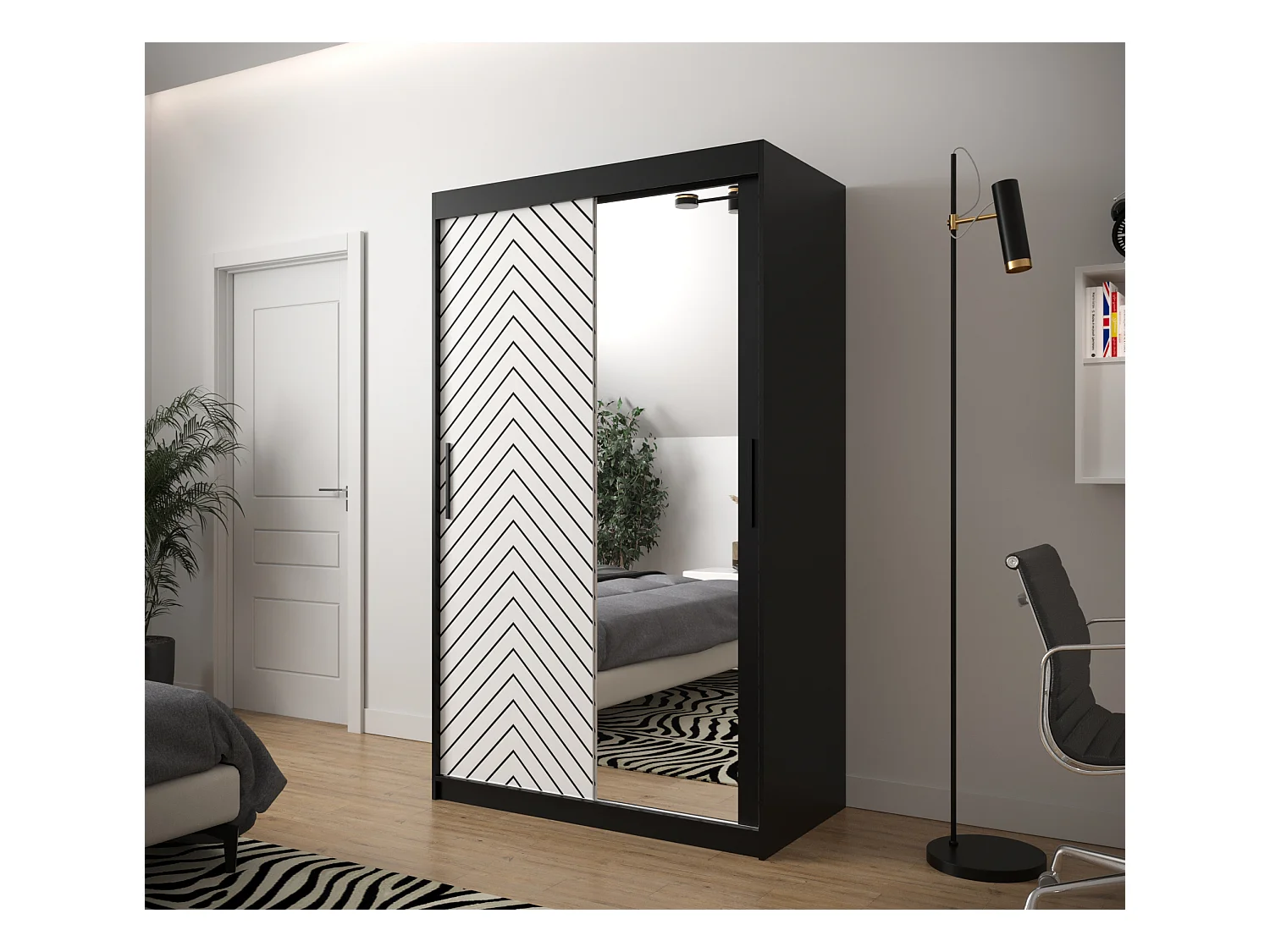 Schwebetürenschrank Jodełka 2 200/120/62 2-Türig (Schwarz/Weiß)