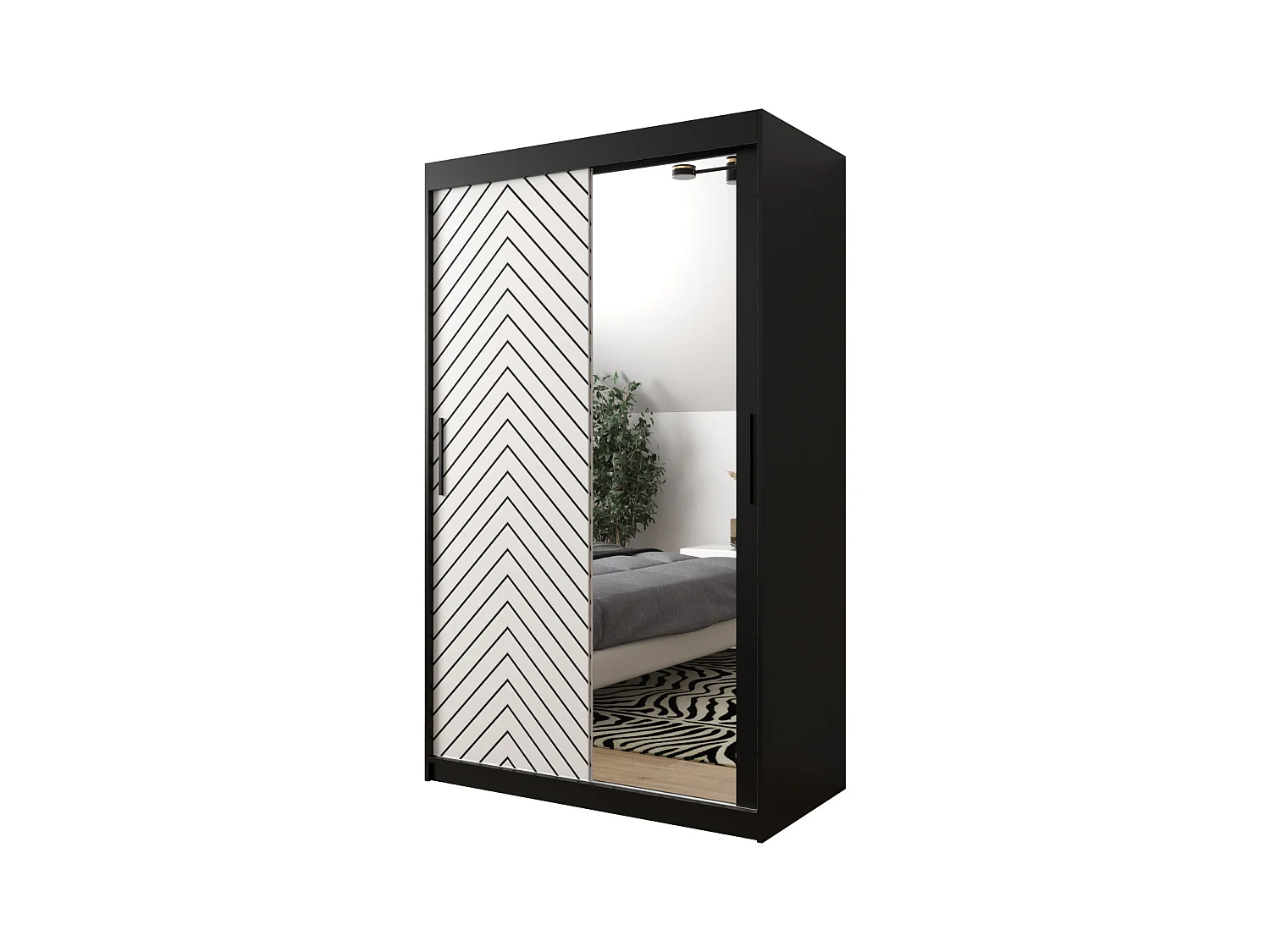 Armoire à portes coulissantes Jodełka 2 200/120/62 2 portes (Noir/Blanc)