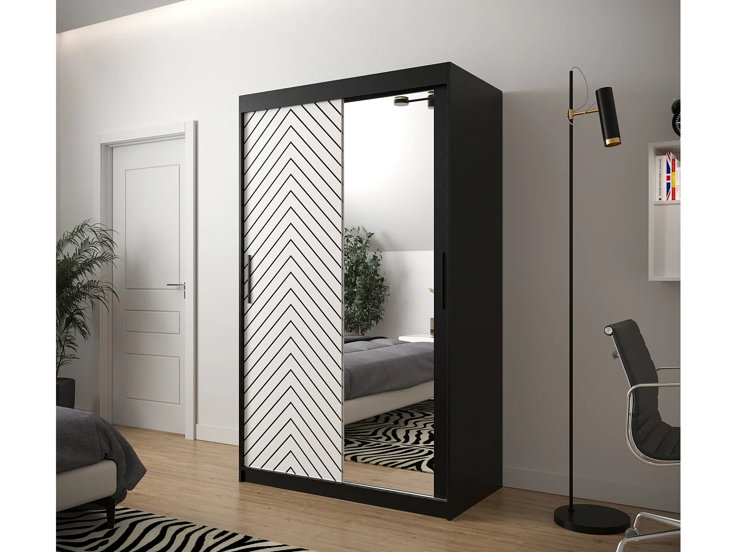 Schuifdeurkast Jodełka 2 200/120/62 2 deuren (Zwart/Wit)