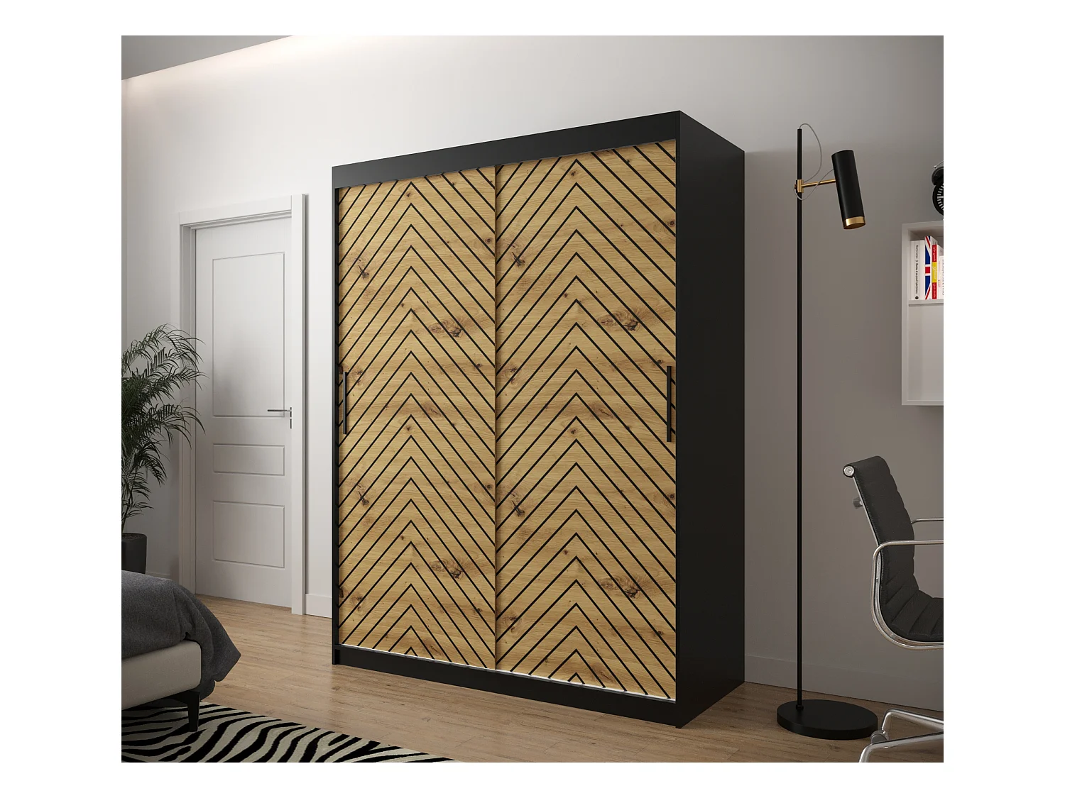 Armoire à portes coulissantes Jodełka 1 200/150/62 2 portes (Noir/Artisan)