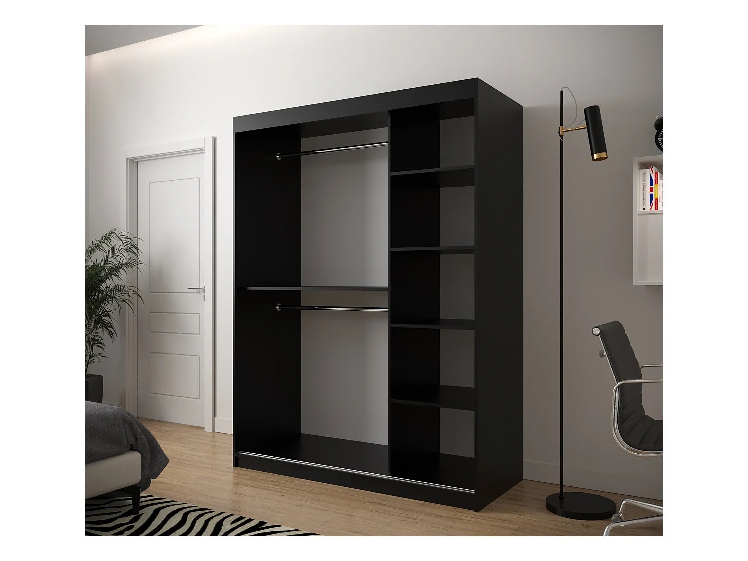 Armoire à portes coulissantes Jodełka 1 200/150/62 2 portes (Noir/Artisan)