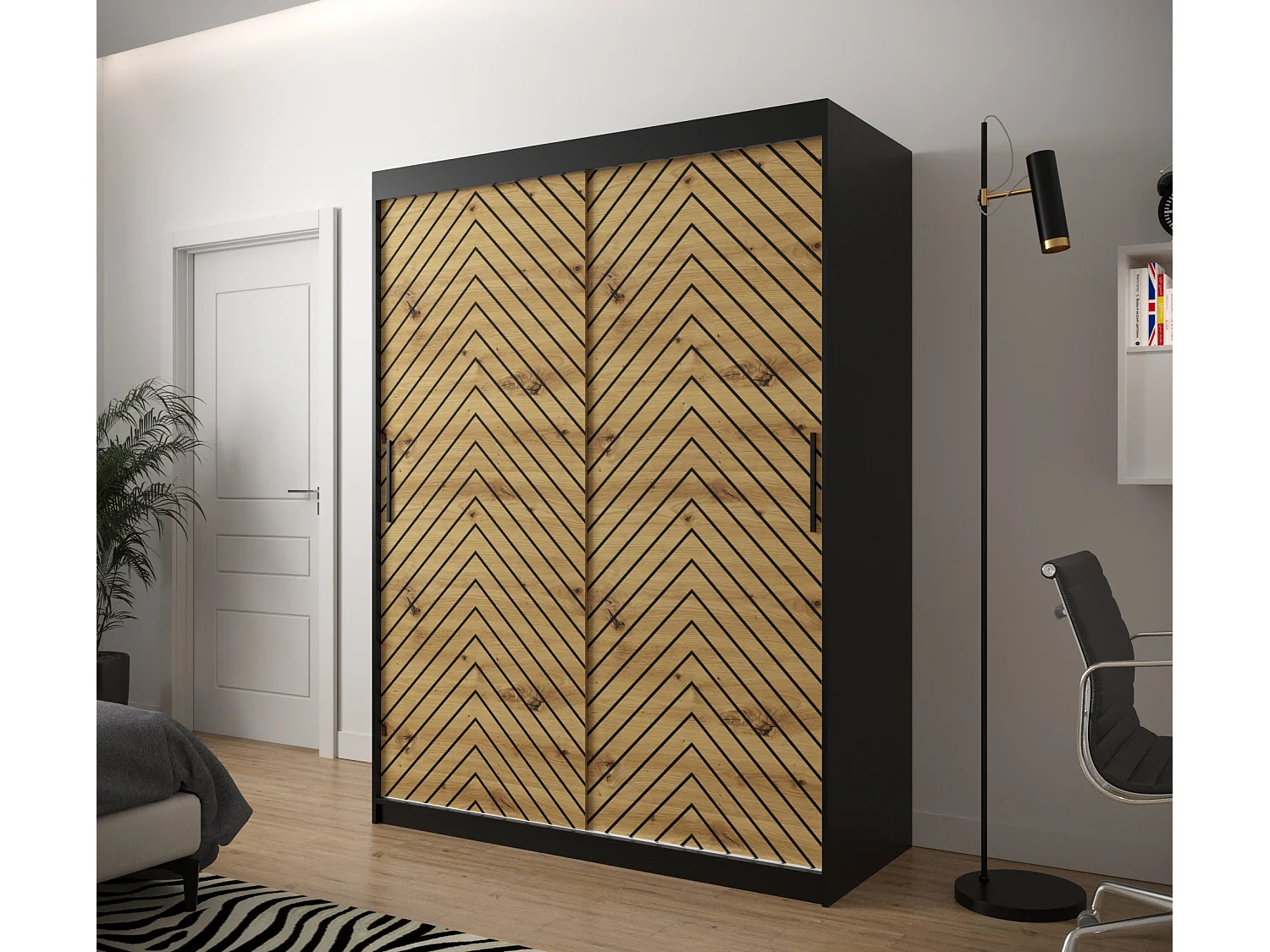 Armoire à portes coulissantes Jodełka 1 200/150/62 2 portes (Noir/Artisan)