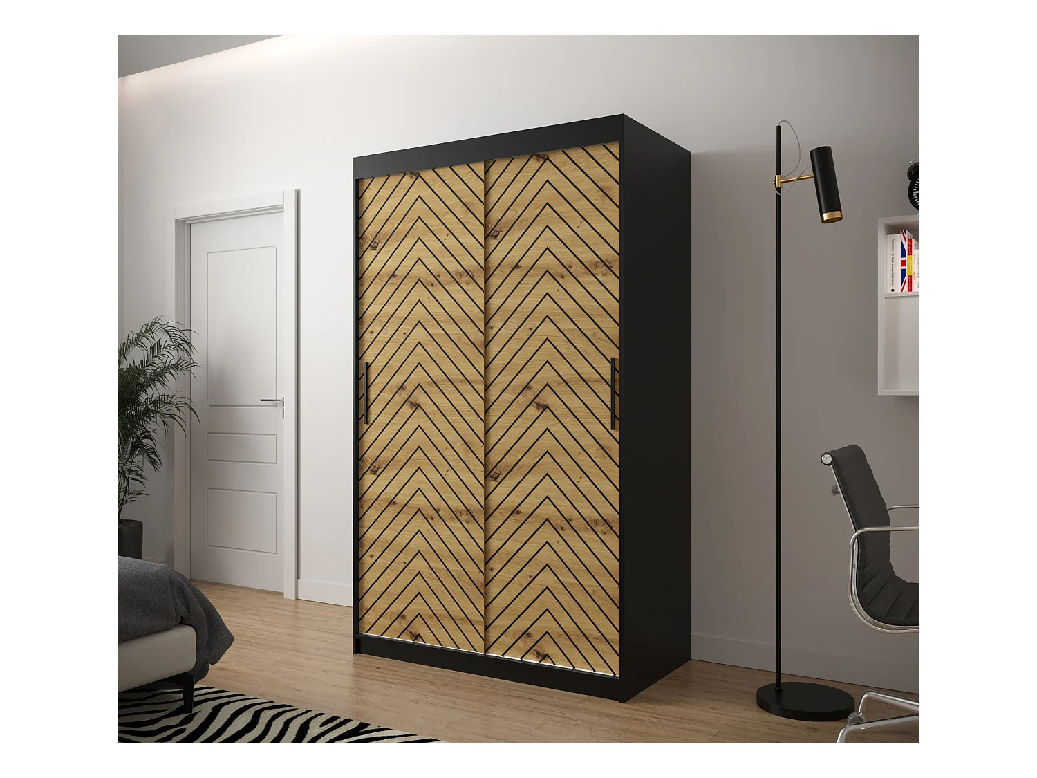 Schwebetürenschrank Jodełka 1 200/120/62 2-Türig (Schwarz/Artisan)