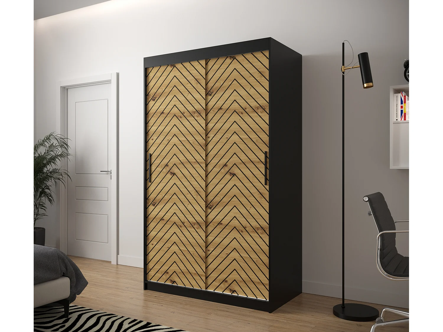 Armoire à portes coulissantes Jodełka 1 200/120/62 2 portes (Noir/Artisan)