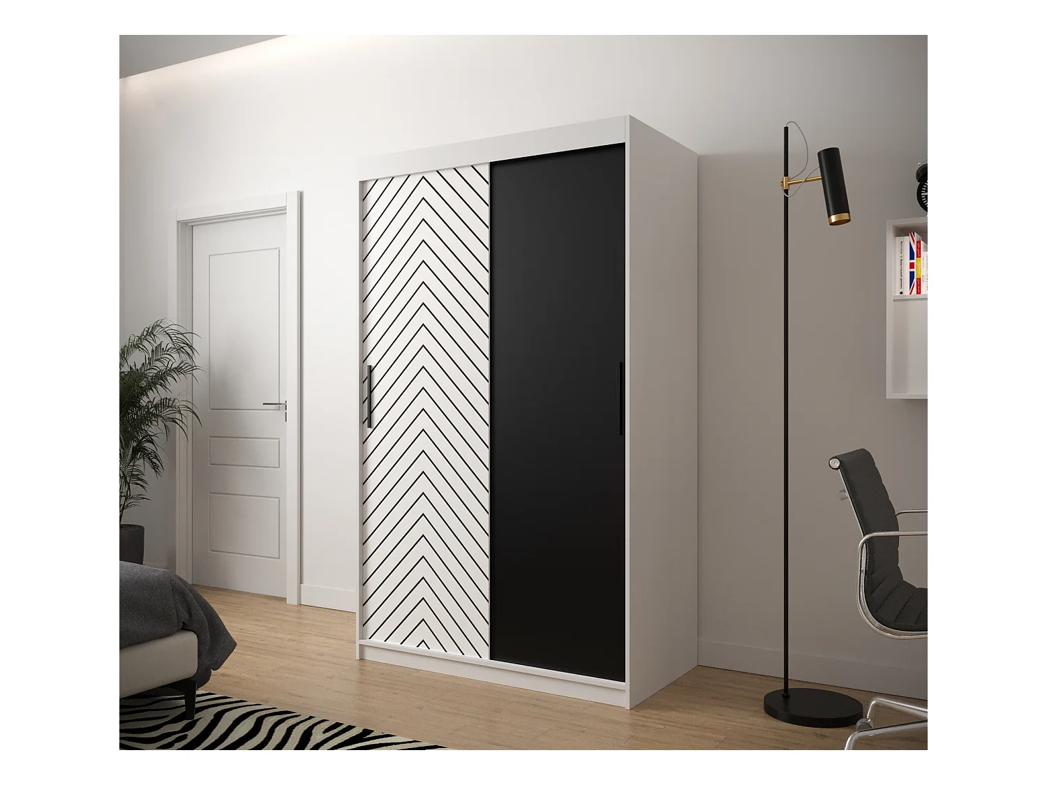 Armoire à portes coulissantes Jodełka 200/120/62 2 portes (Blanc)