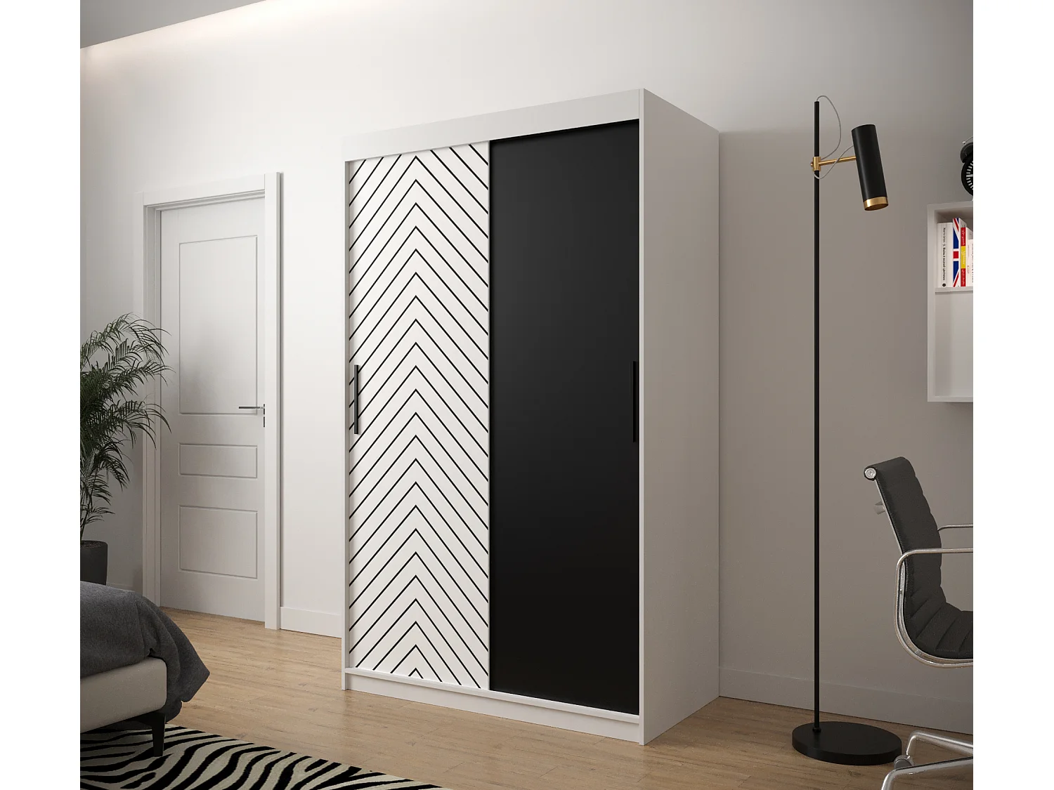 Armoire à portes coulissantes Jodełka 200/120/62 2 portes (Blanc)