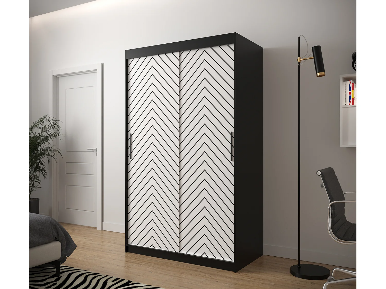 Armoire à portes coulissantes Jodełka 1 200/120/62 2 portes (Noir/Blanc)