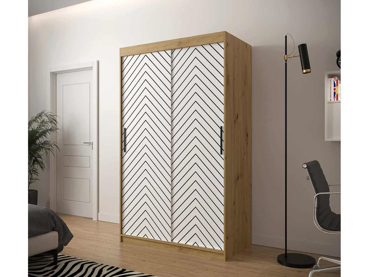 Schwebetürenschrank Jodełka 1 200/120/62 2-Türig (Artisan/Weiß)