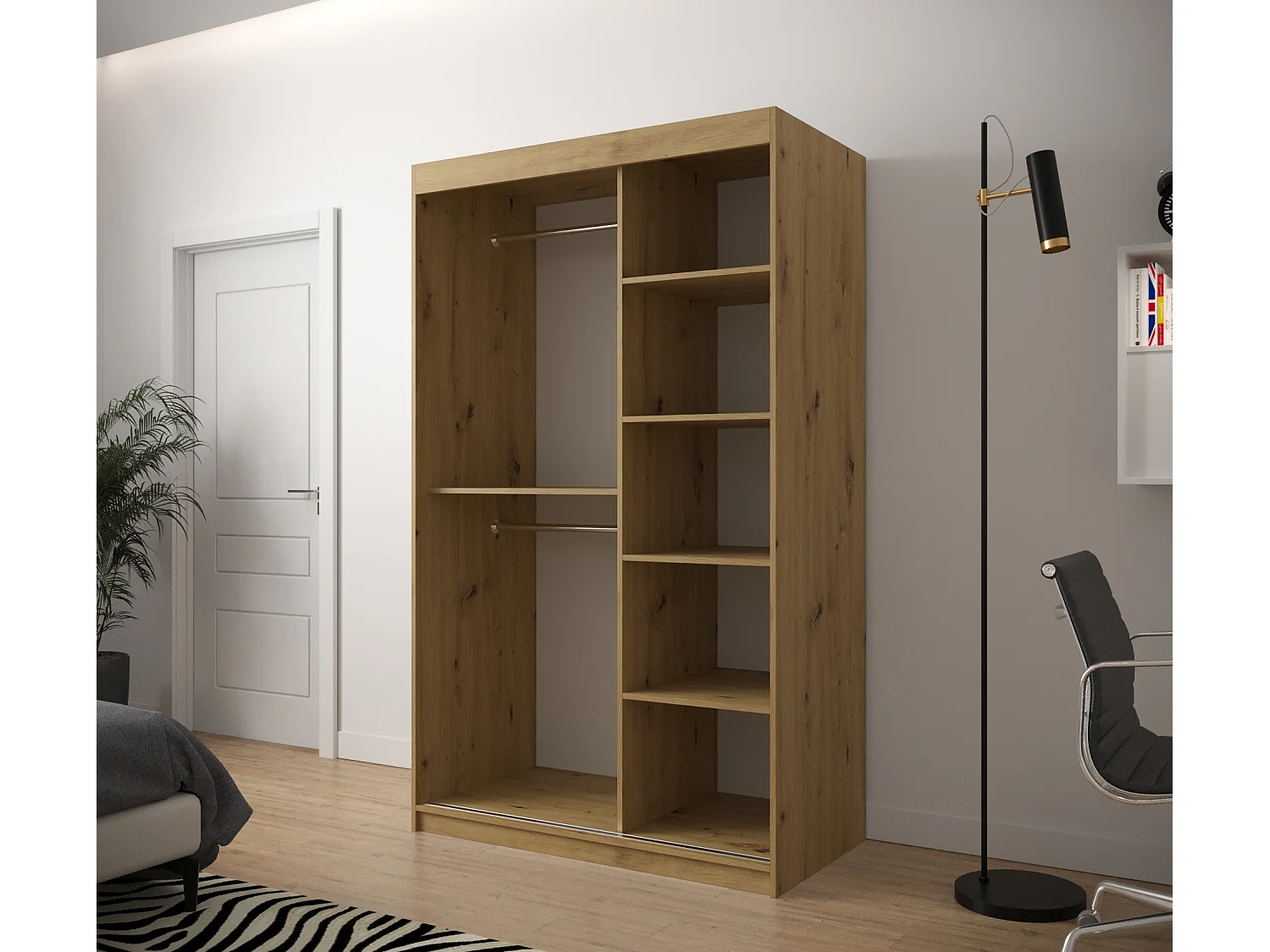 Schwebetürenschrank Jodełka 1 200/120/62 2-Türig (Artisan/Weiß)