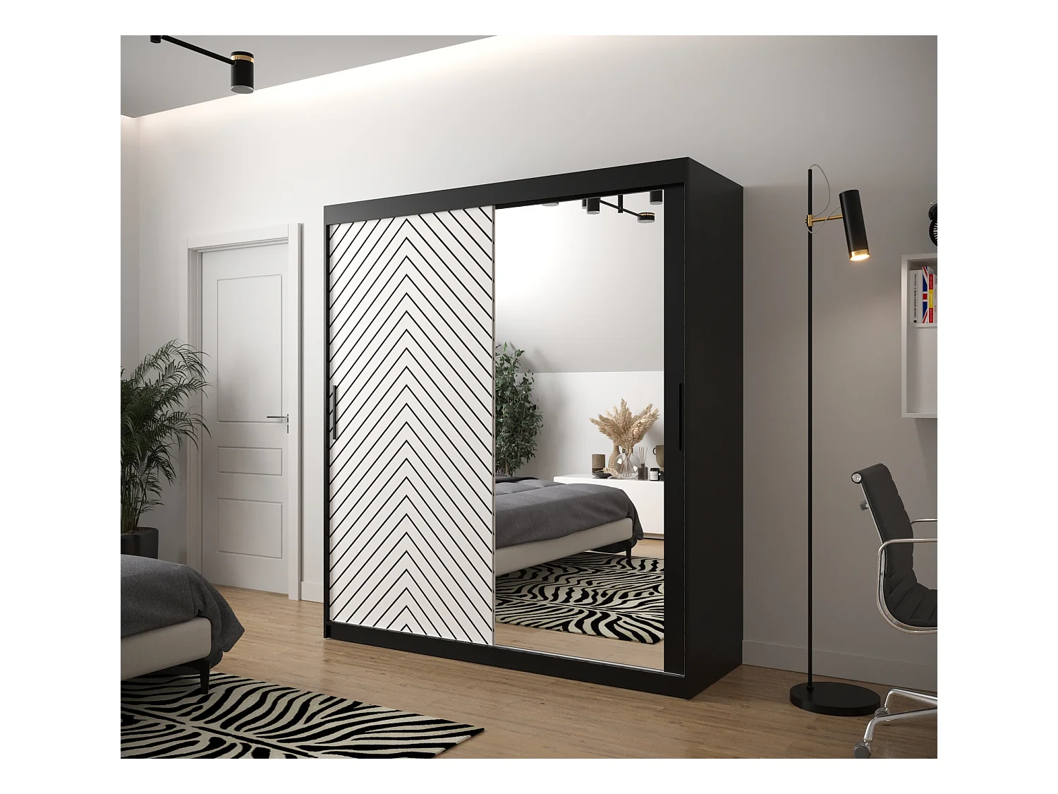 Armadio Jodełka ad ante scorrevoli 2 200/180/62 2 deuren (Nero/Blanco)