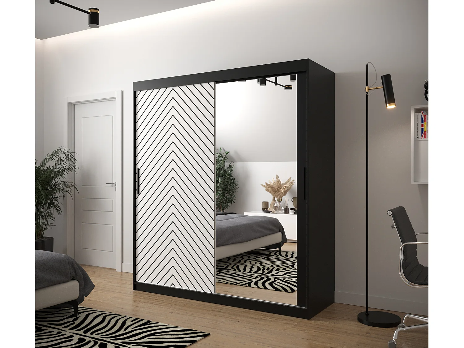 Armoire à portes coulissantes Jodełka 2 200/180/62 2 portes (Noir/Blanc)