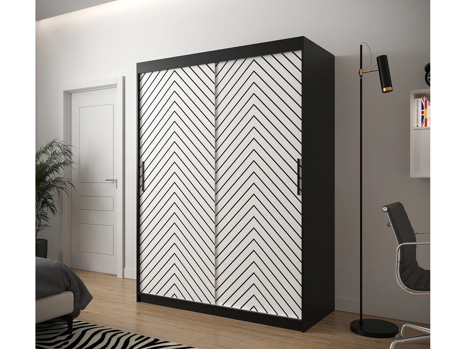 Armoire à portes coulissantes Jodełka 1 200/150/62 2 portes (Noir/Blanc)