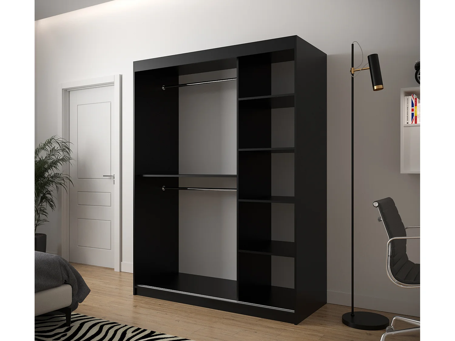 Armoire à portes coulissantes Jodełka 1 200/150/62 2 portes (Noir/Blanc)