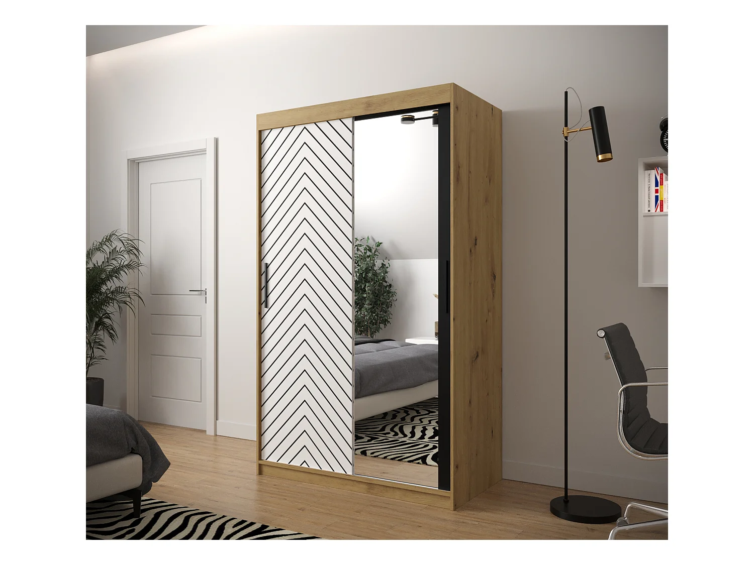 Armoire à portes coulissantes Jodełka 2 200/120/62 2 portes (Artisan/Blanc)