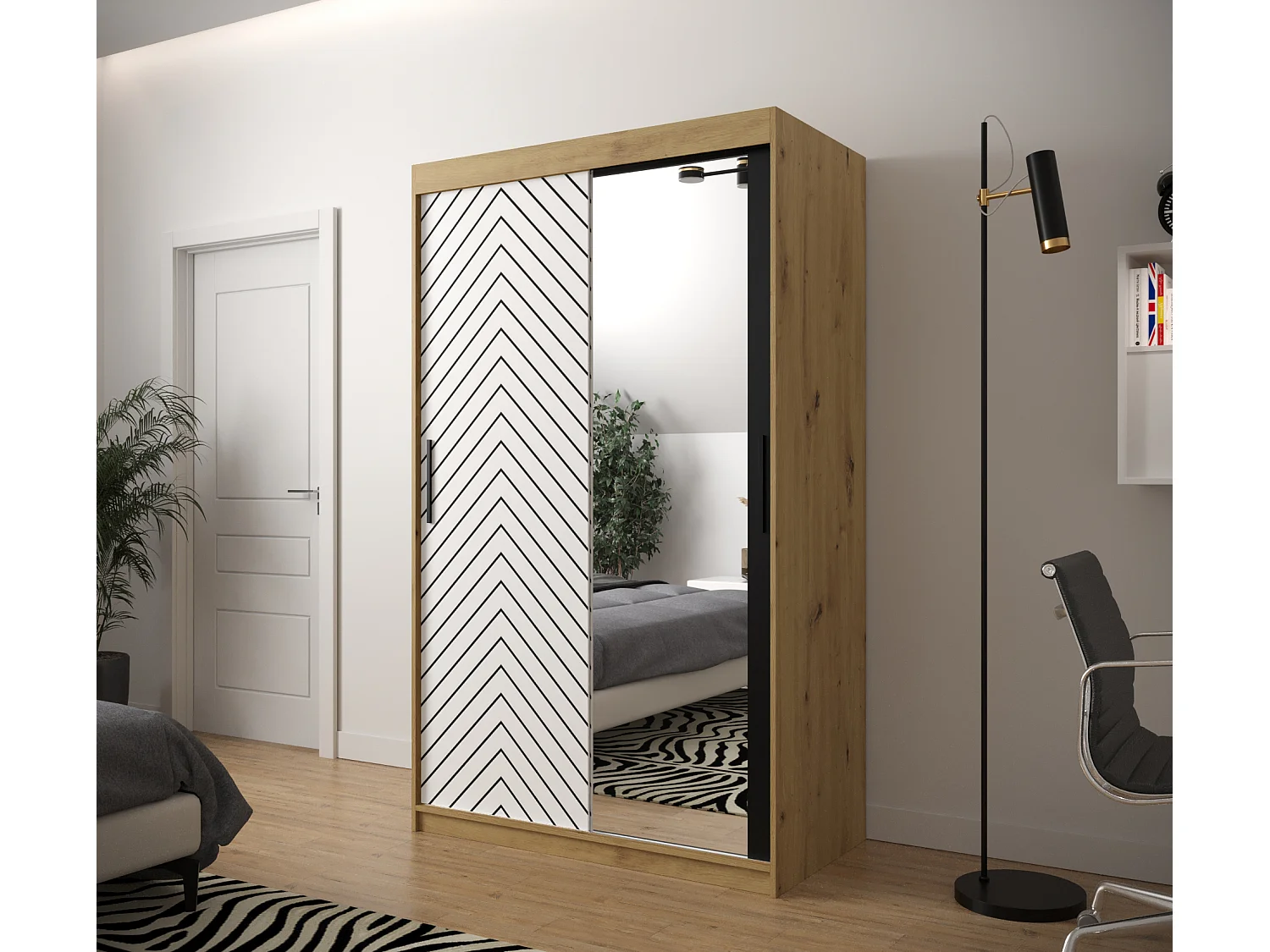 Schuifdeurkast Jodełka 2 200/120/62 2 deuren (Artisan/Wit)