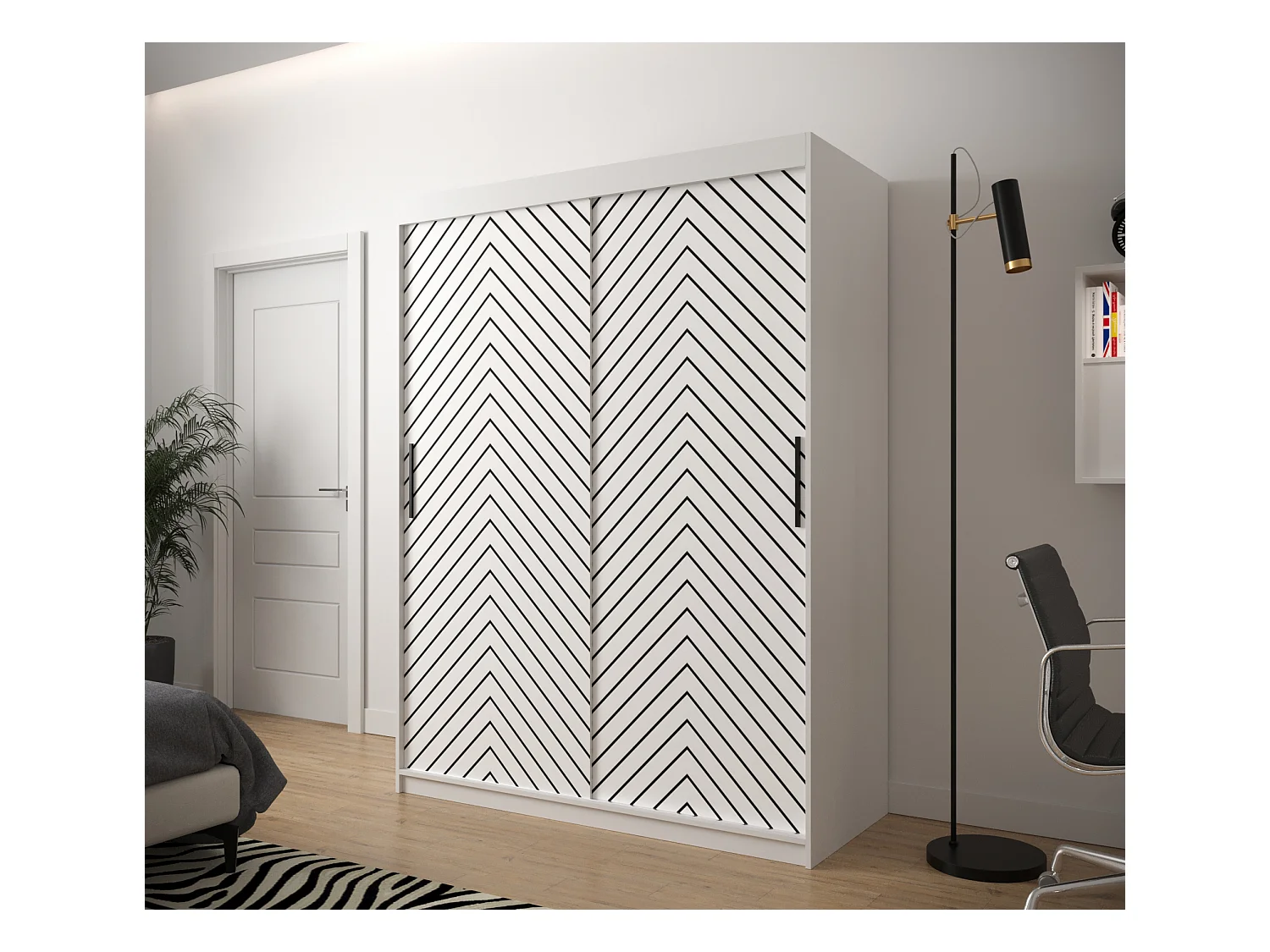 Armoire à portes coulissantes Jodełka 1 200/150/62 2 portes (Blanc)