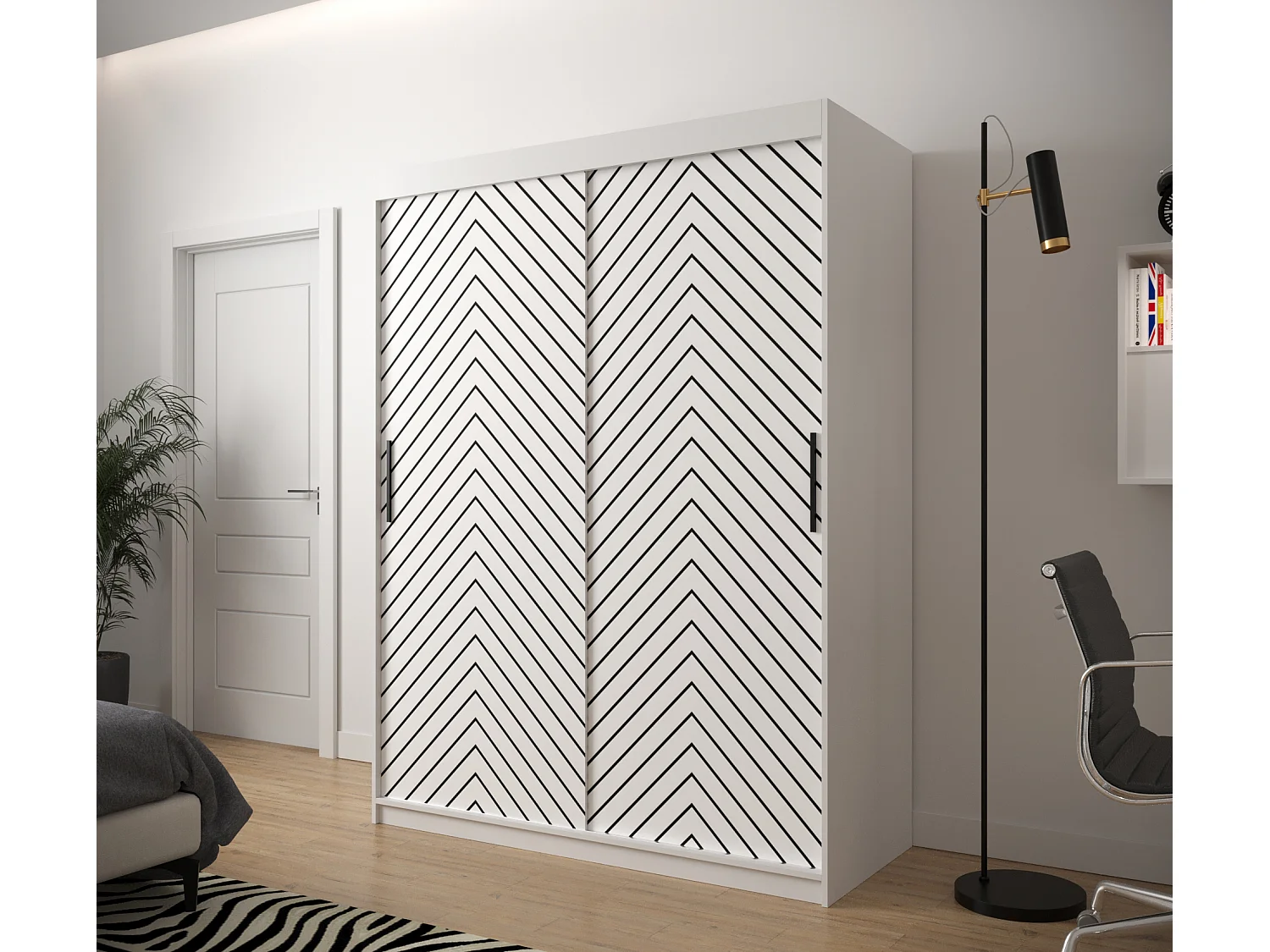 Armoire à portes coulissantes Jodełka 1 200/150/62 2 portes (Blanc)