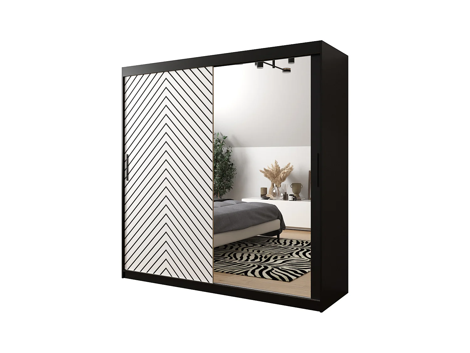 Armoire à portes coulissantes Jodełka 2 200/200/62 2 portes (Noir/Blanc)