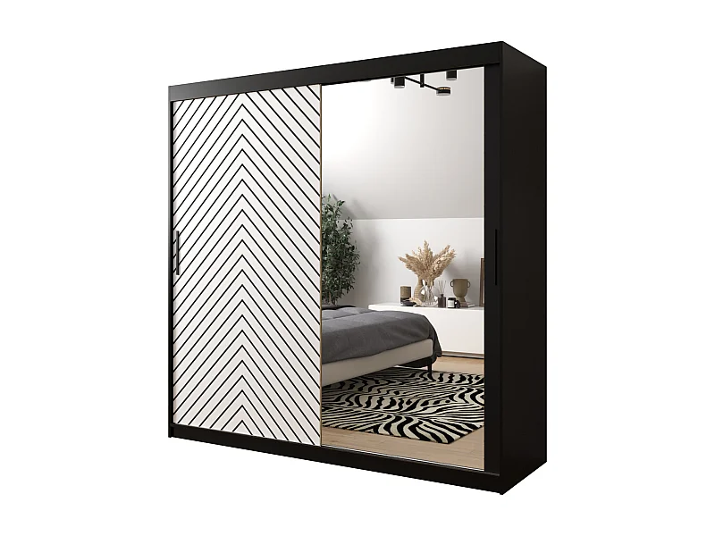 Schwebetürenschrank Jodełka 2 200/200/62 2-Türig (Schwarz/Weiß)