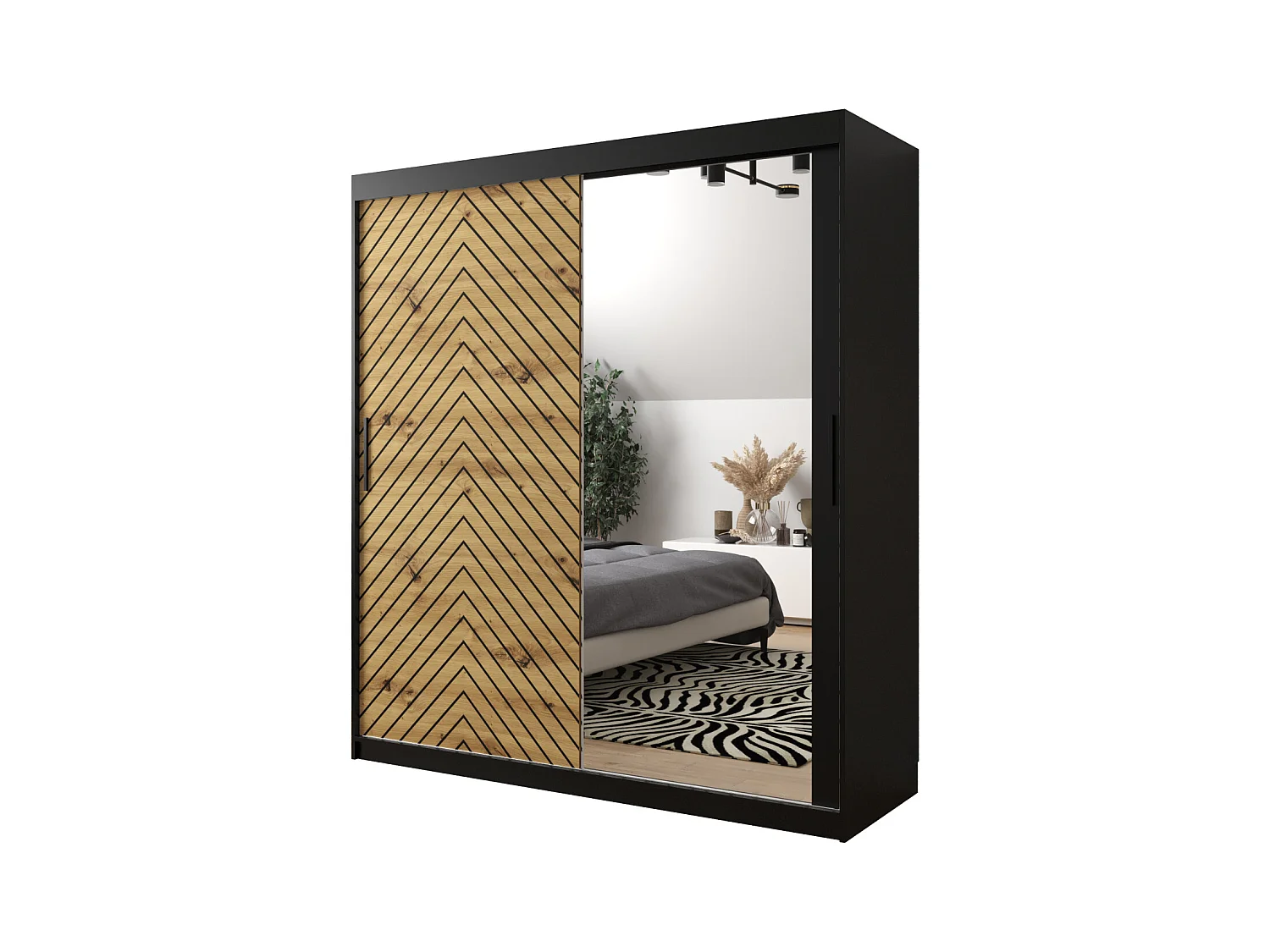Armoire à portes coulissantes Jodełka 2 200/180/62 2 portes (Noir/Artisan)