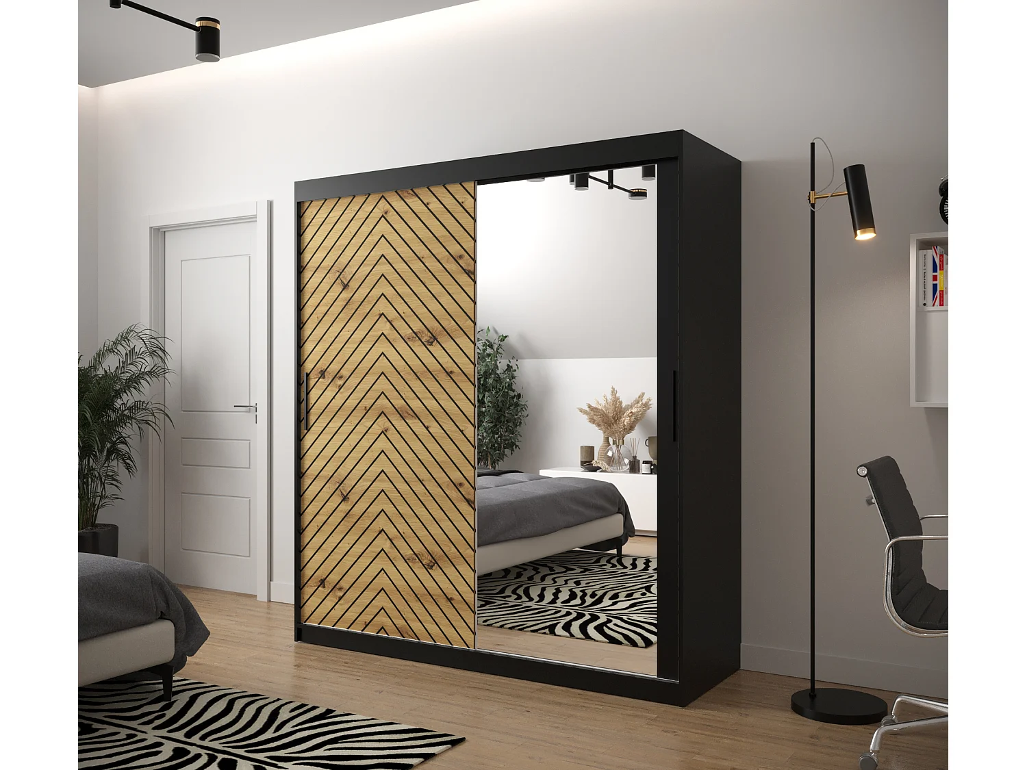 Armoire à portes coulissantes Jodełka 2 200/180/62 2 portes (Noir/Artisan)