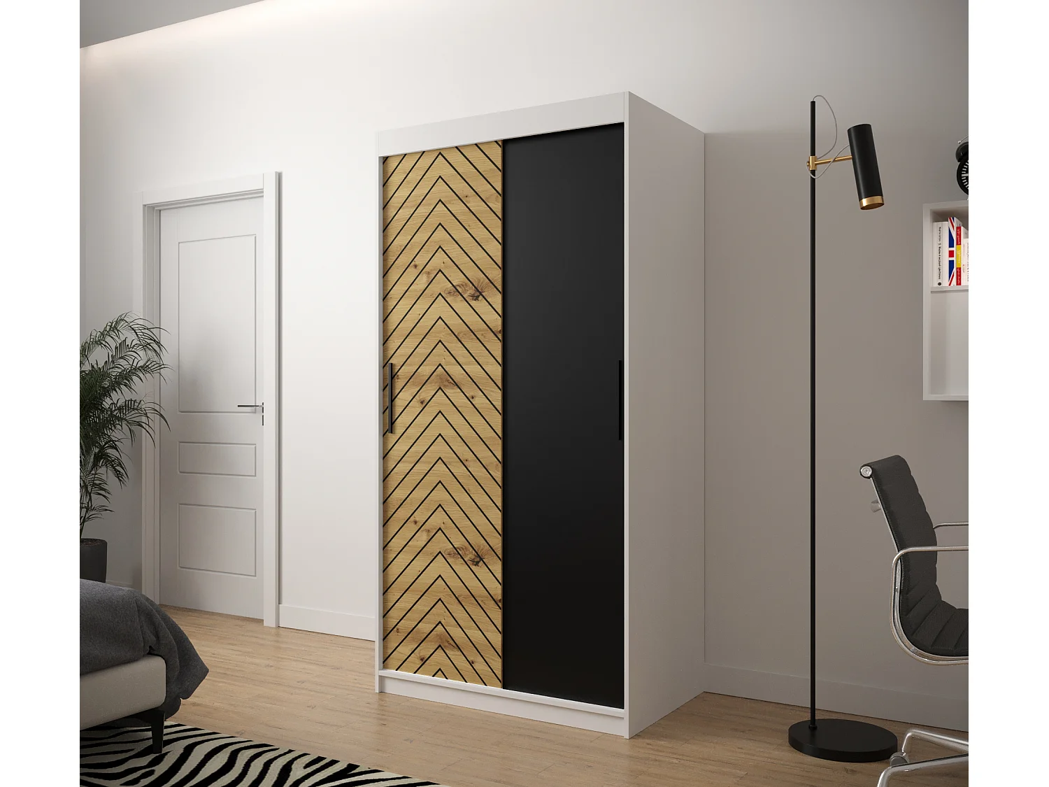 Schwebetürenschrank Jodełka 200/100/62 2-Türig (Weiß/Artisan)