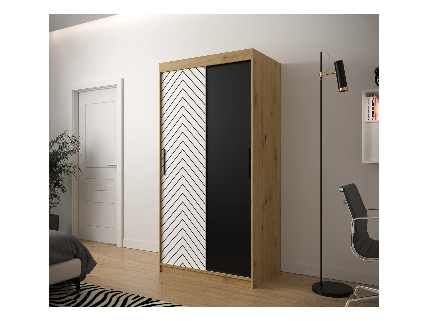 Armoire à portes coulissantes Jodełka 200/100/62 2 portes (Artisan/Blanc)