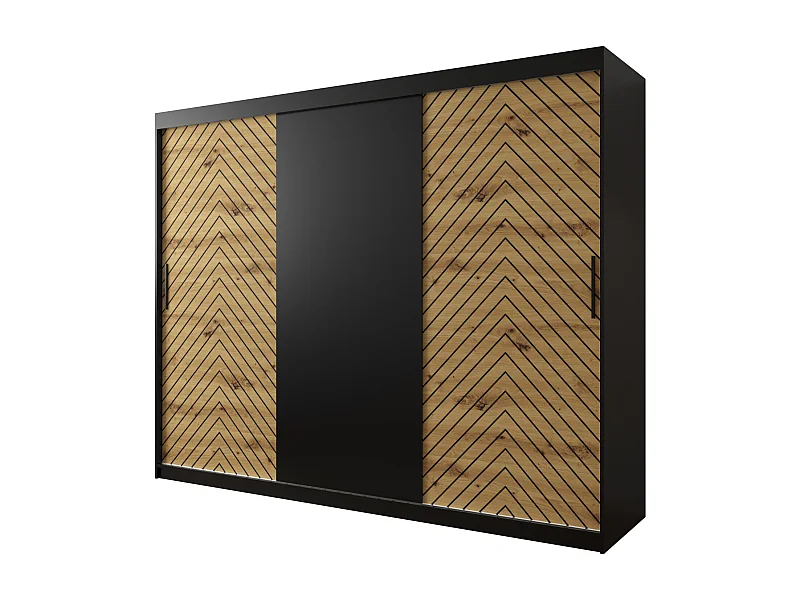 Schwebetürenschrank Jodełka 200/250/62 3-Türig (Schwarz/Artisan)