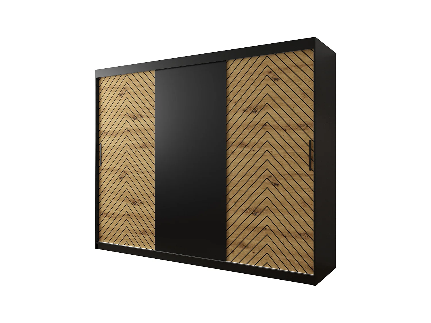 Armoire à portes coulissantes Jodełka 200/250/62 3 portes (Noir/Artisan)
