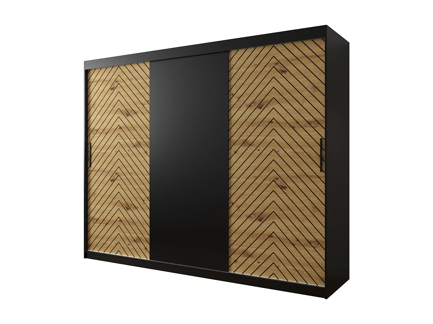 Armoire à portes coulissantes Jodełka 200/250/62 3 portes (Noir/Artisan)