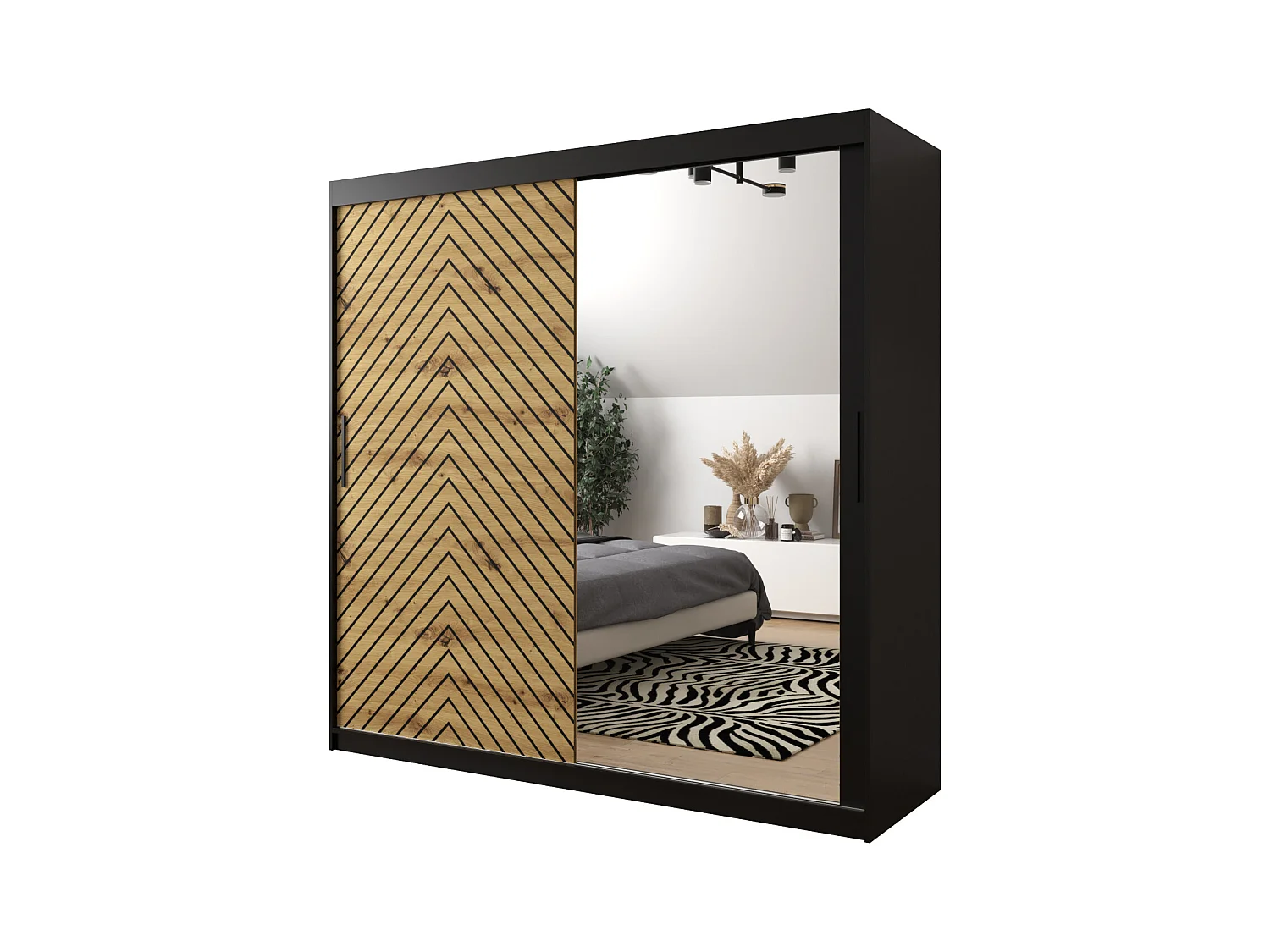 Armoire à portes coulissantes Jodełka 2 200/200/62 2 portes (Noir/Artisan)