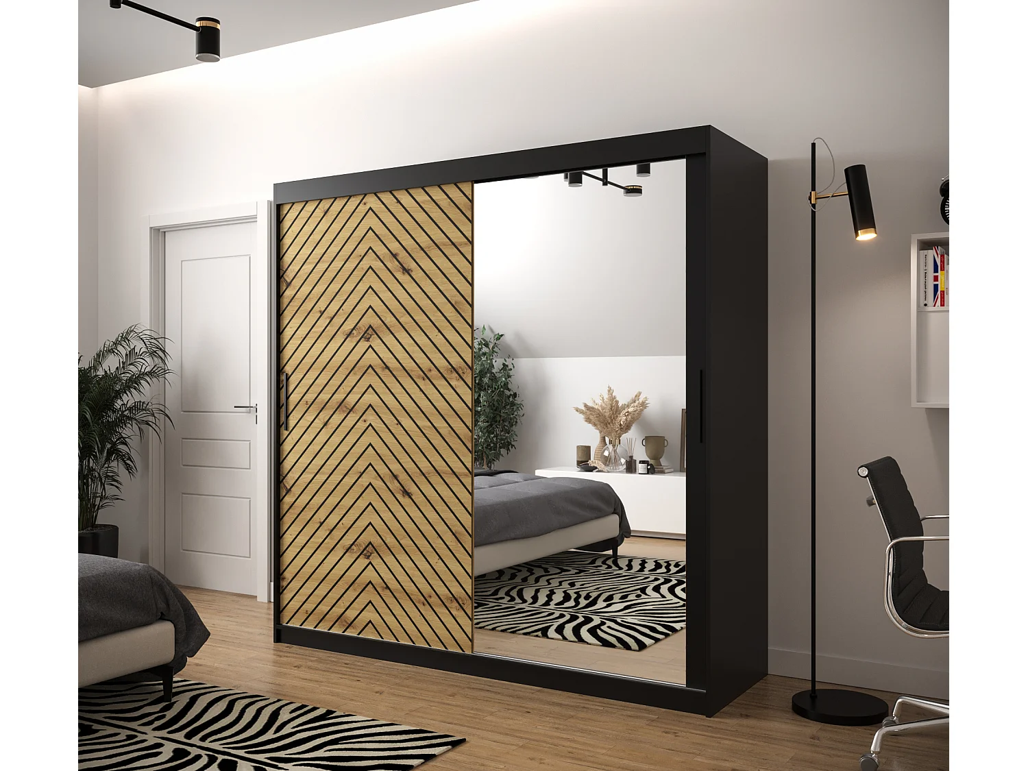 Armoire à portes coulissantes Jodełka 2 200/200/62 2 portes (Noir/Artisan)