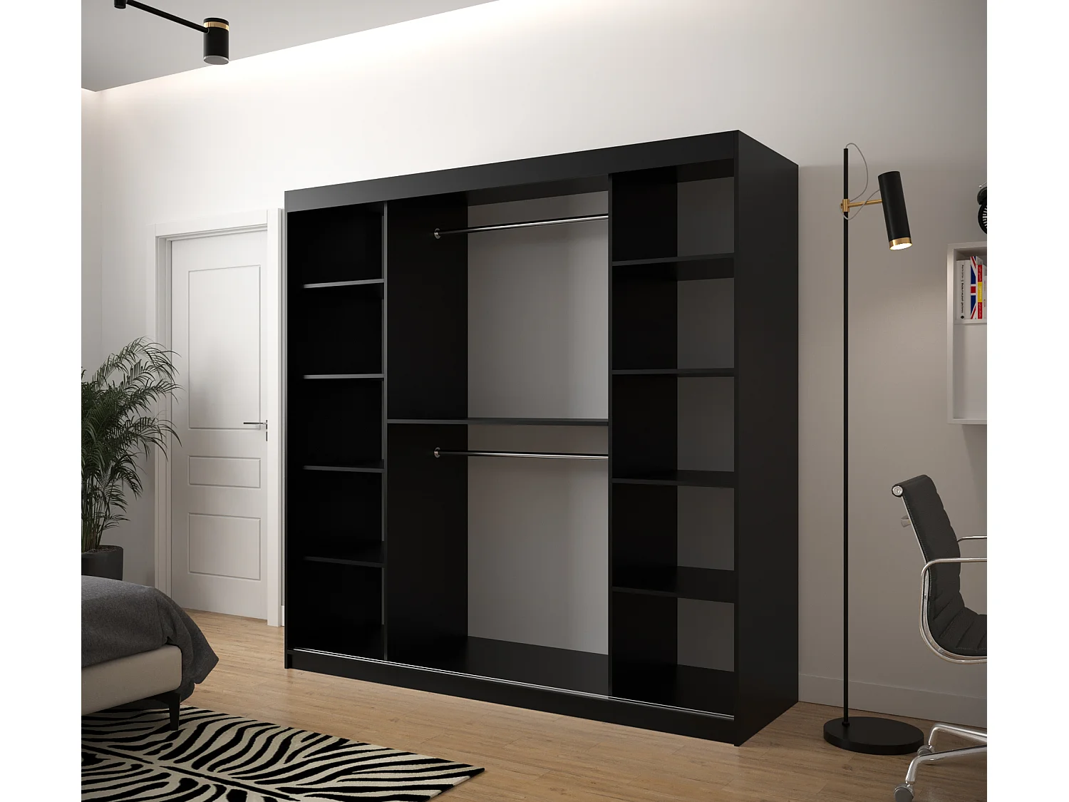 Schwebetürenschrank Jodełka 2 200/200/62 2-Türig (Schwarz/Artisan)