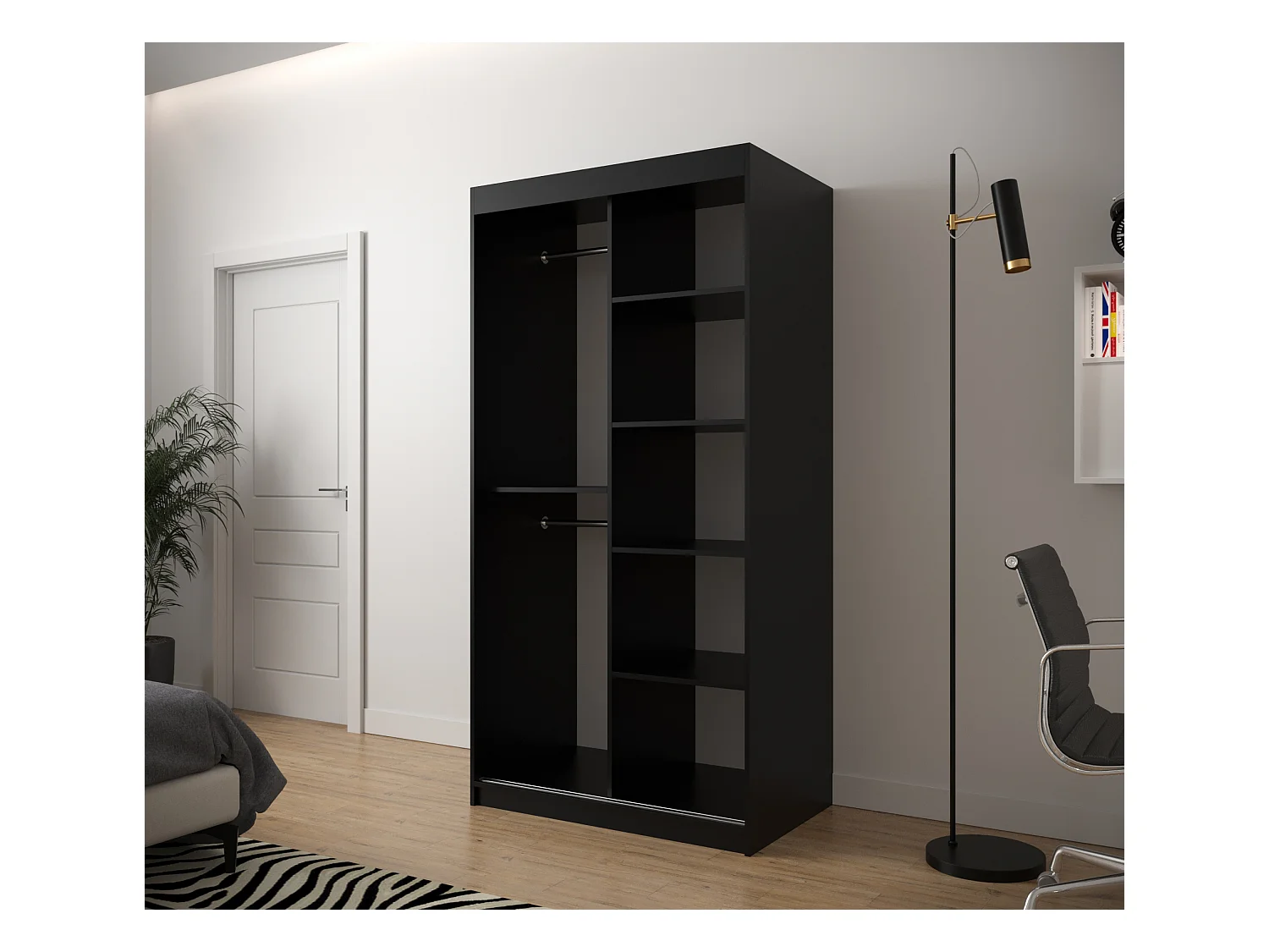 Schwebetürenschrank Jodełka 200/100/62 2-Türig (Schwarz/Artisan)