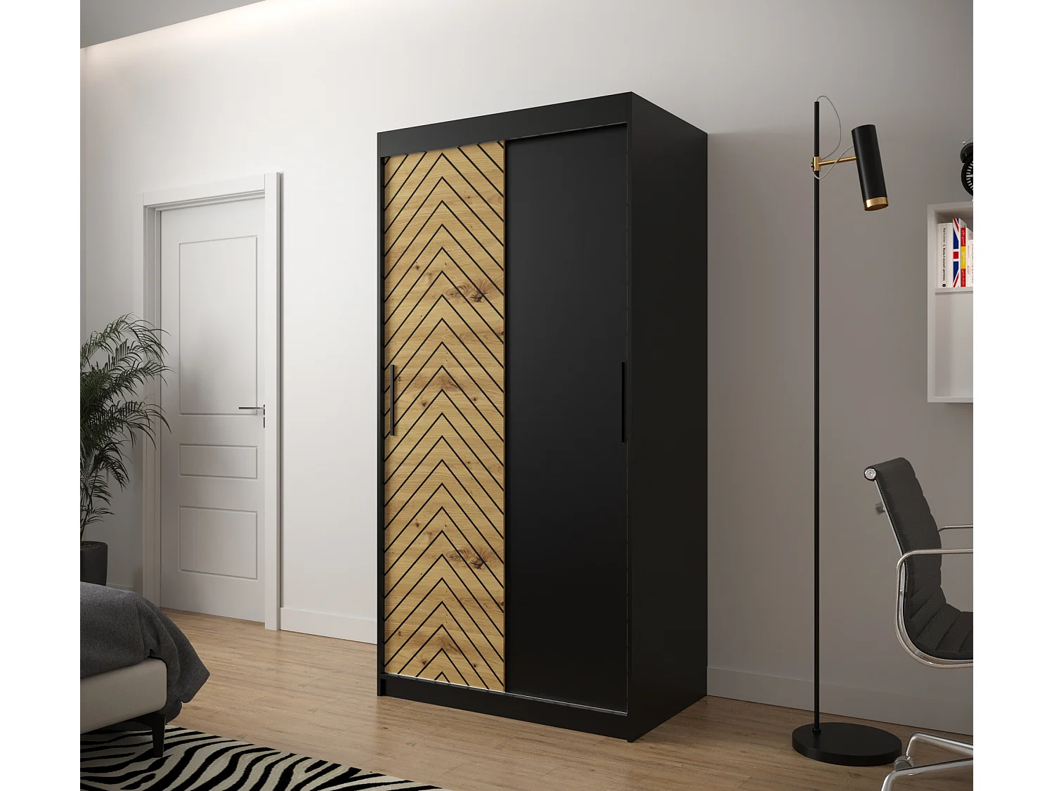 Armoire à portes coulissantes Jodełka 200/100/62 2 portes (Noir/Artisan)