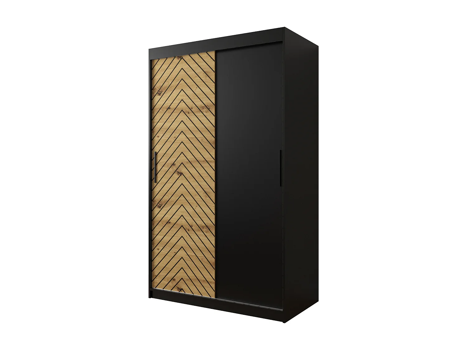 Schwebetürenschrank Jodełka 200/120/62 2-Türig (Schwarz/Artisan)