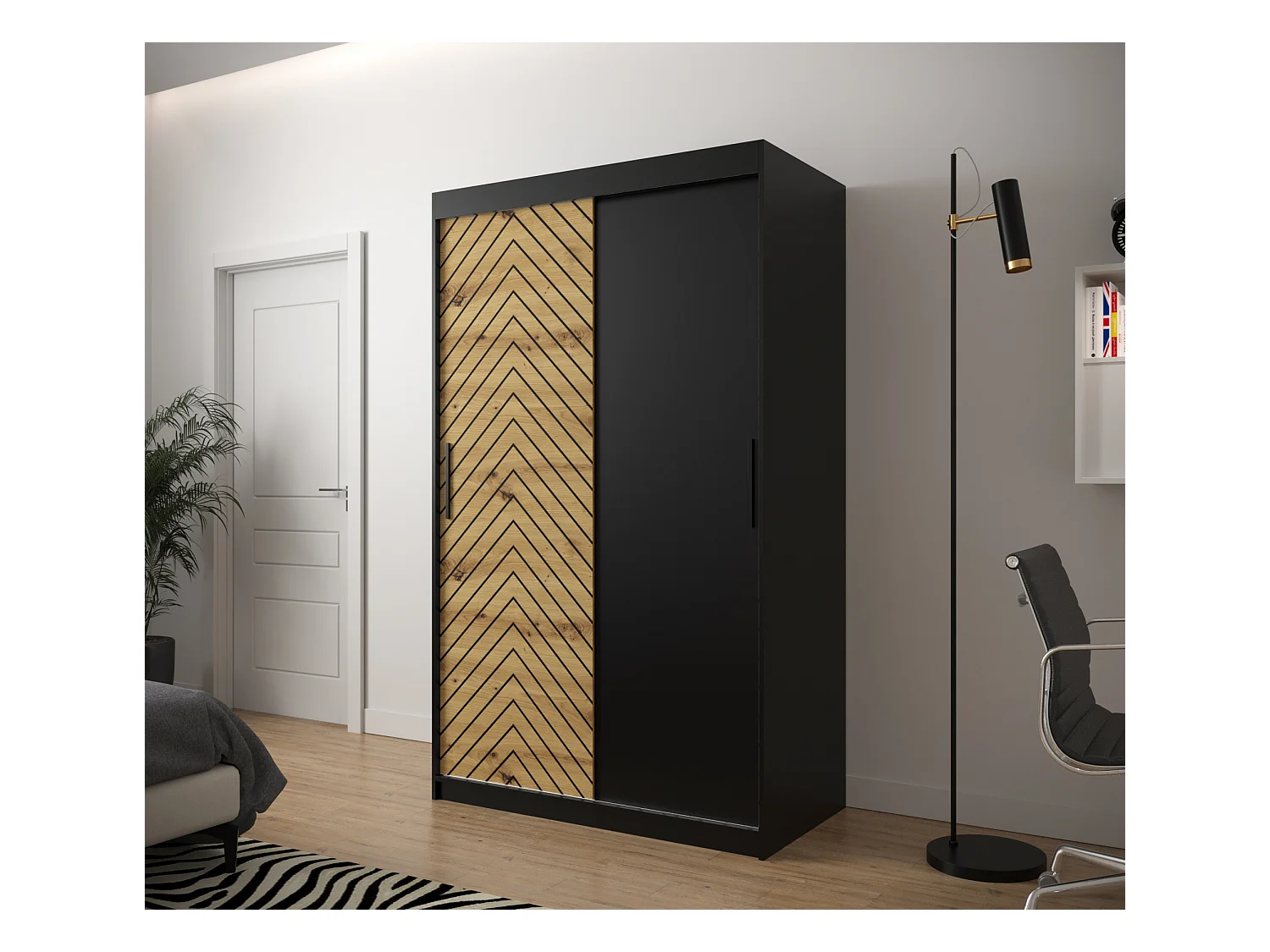 Schwebetürenschrank Jodełka 200/120/62 2-Türig (Schwarz/Artisan)