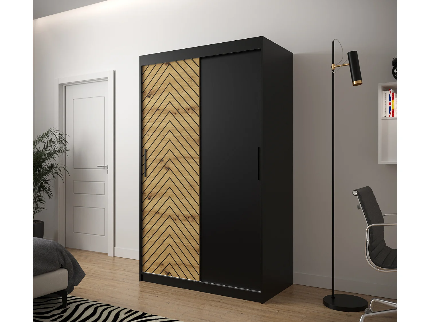 Armoire à portes coulissantes Jodełka 200/120/62 2 portes (Noir/Artisan)