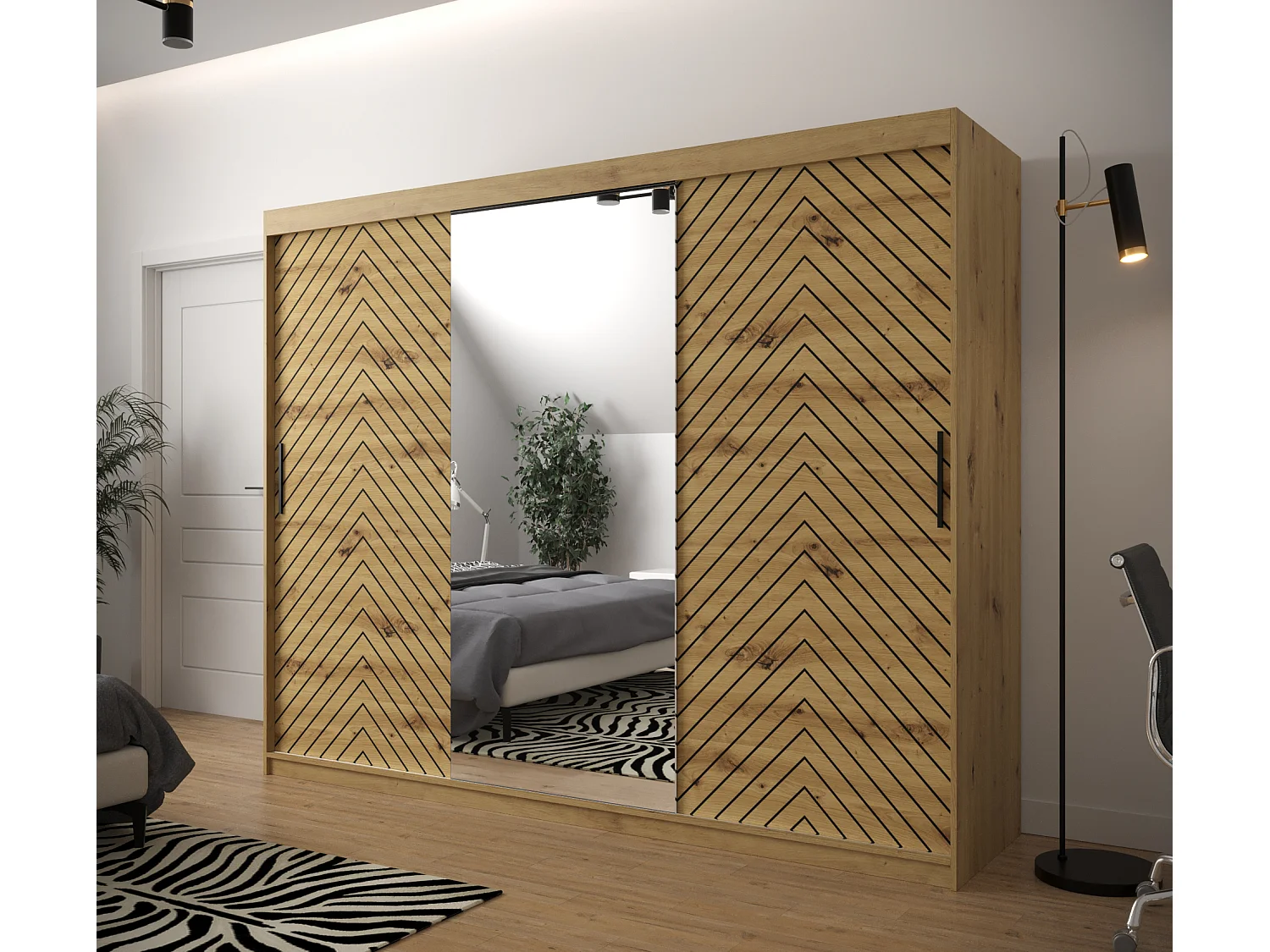 Schuifdeurkast Jodełka 2 200/250/62 3 deuren (Artisan)