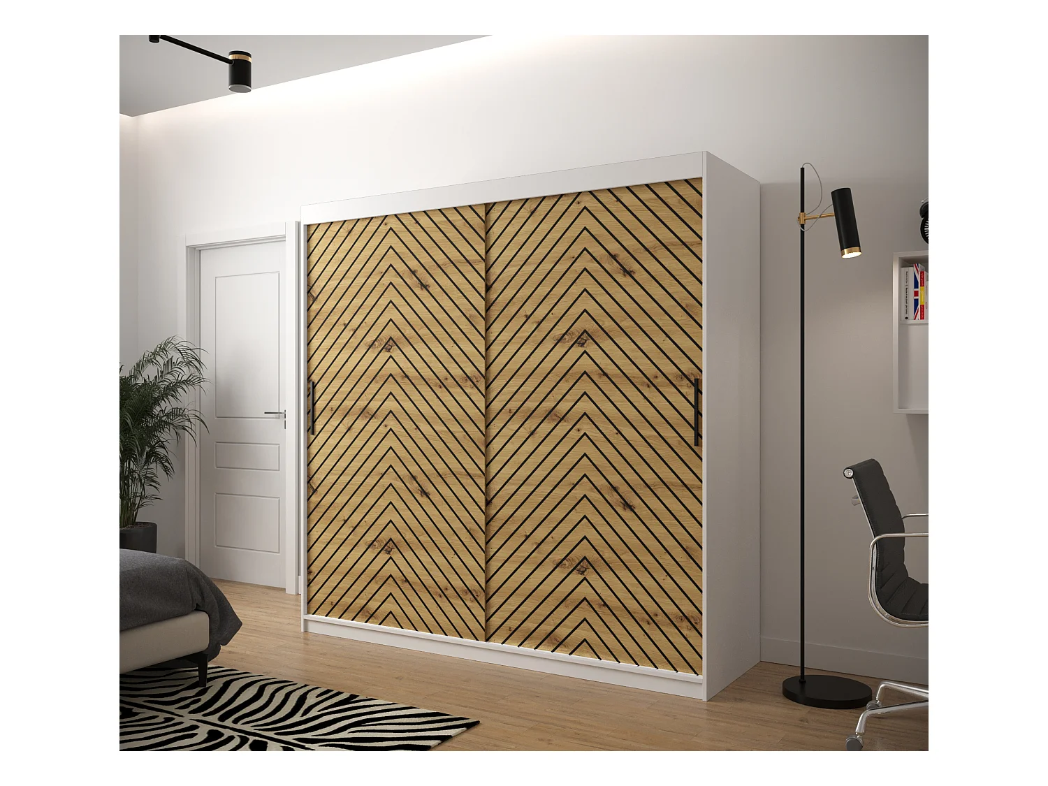 Armoire à portes coulissantes Jodełka 1 200/200/62 2 portes (Blanc/Artisan)