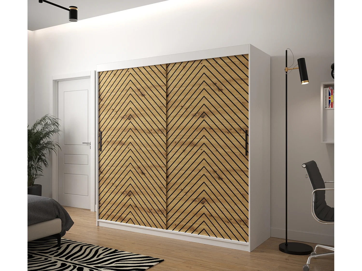 Schwebetürenschrank Jodełka 1 200/200/62 2-Türig (Weiß/Artisan)