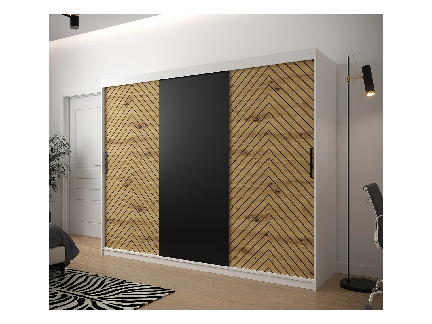 Armadio Jodełka ad ante scorrevoli 200/250/62 3 deuren (Blanco/Artisan)