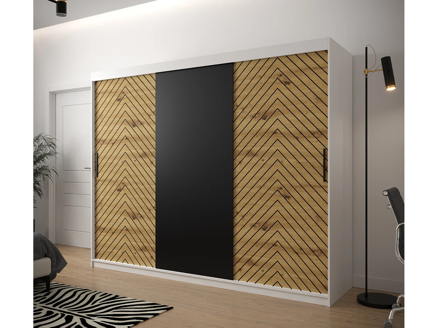 Schuifdeurkast Jodełka 200/250/62 3 deuren (Wit/Artisan)