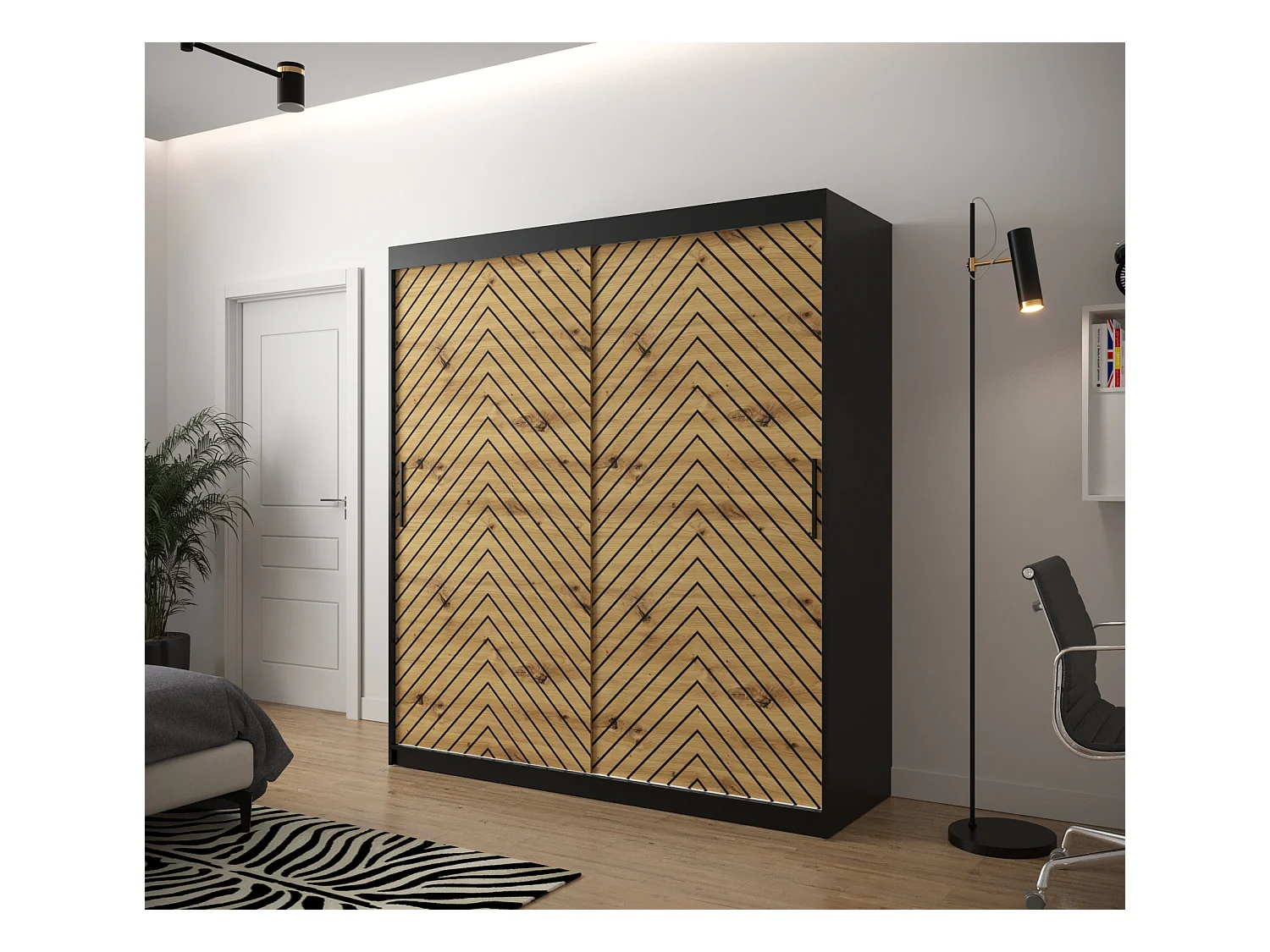 Armoire à portes coulissantes Jodełka 1 200/180/62 2 portes (Noir/Artisan)