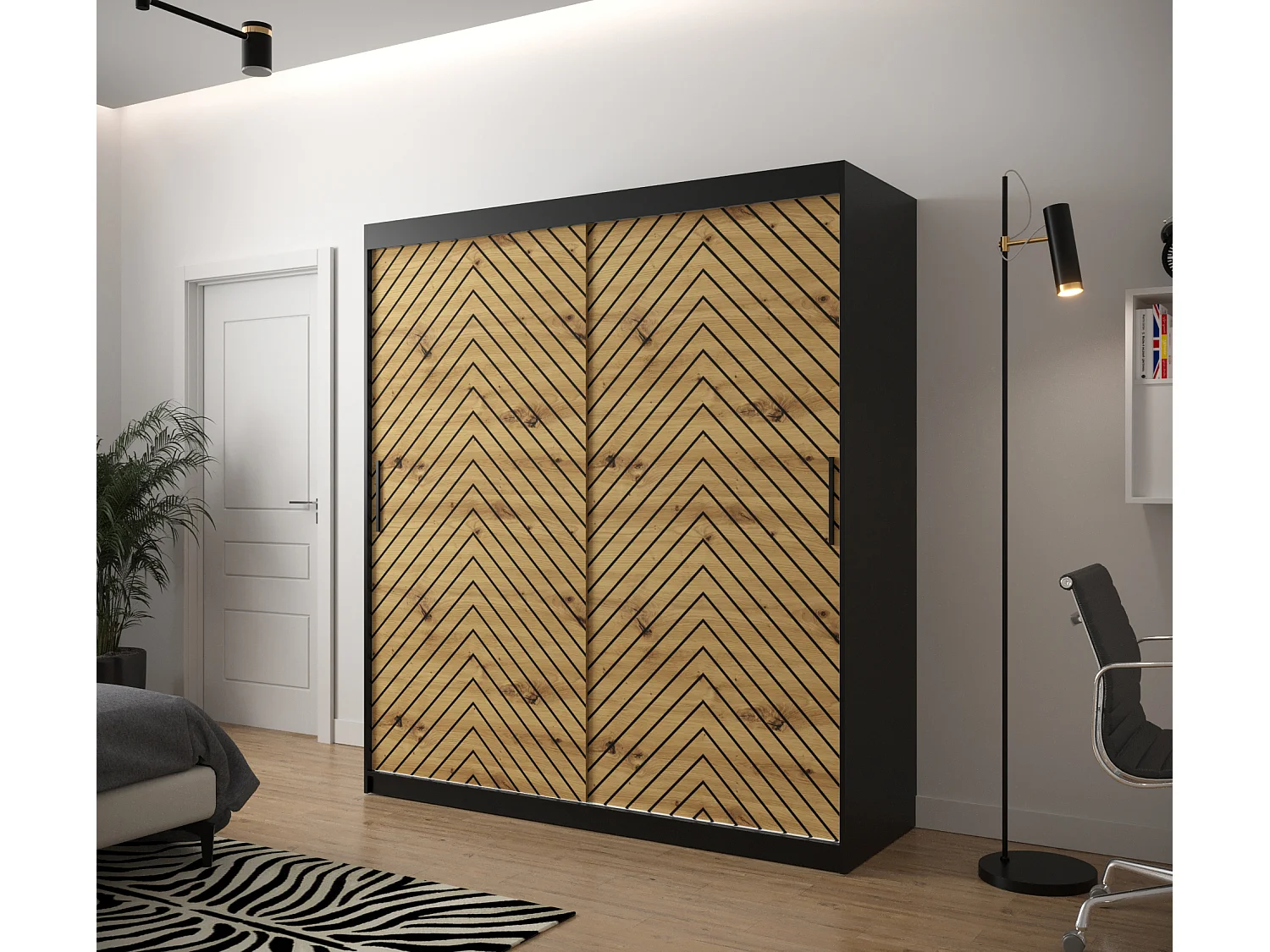 Armoire à portes coulissantes Jodełka 1 200/180/62 2 portes (Noir/Artisan)