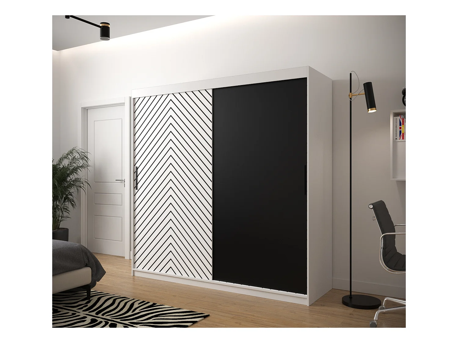 Armoire à portes coulissantes Jodełka 200/200/62 2 portes (Blanc)