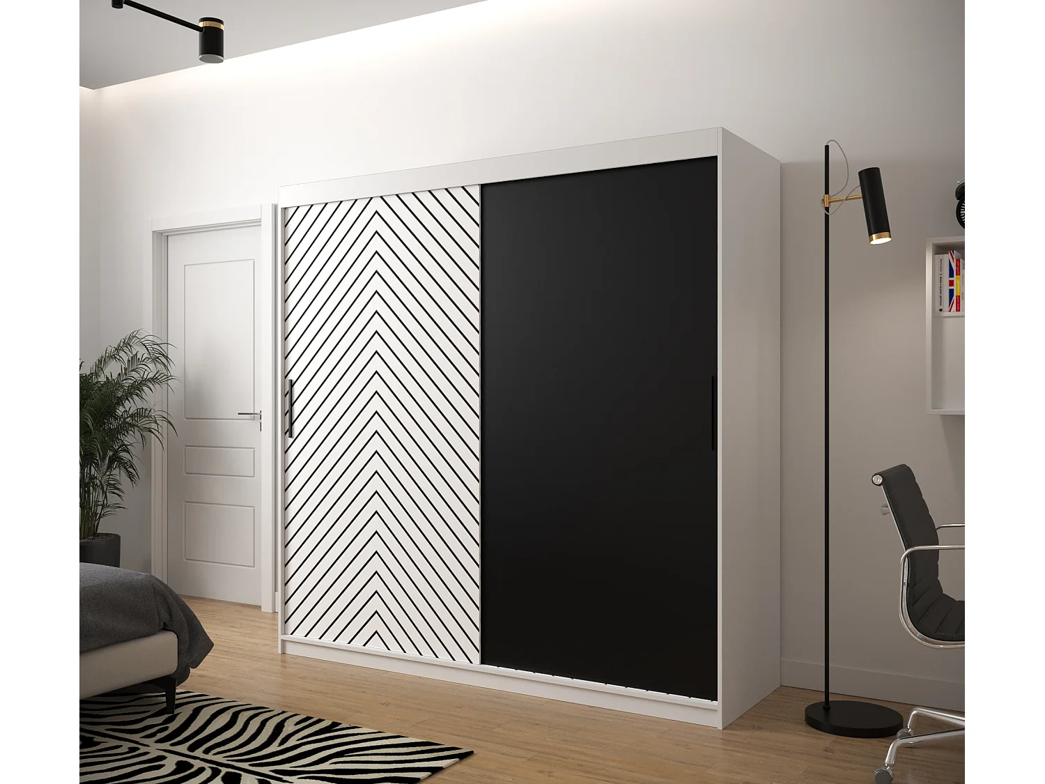 Armoire à portes coulissantes Jodełka 200/200/62 2 portes (Blanc)