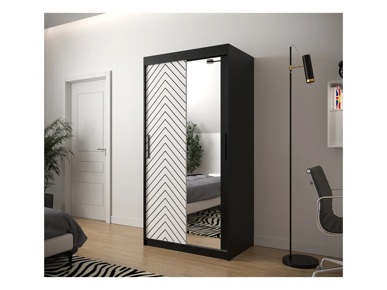 Armoire à portes coulissantes Jodełka 2 200/100/62 2 portes (Noir/Blanc)